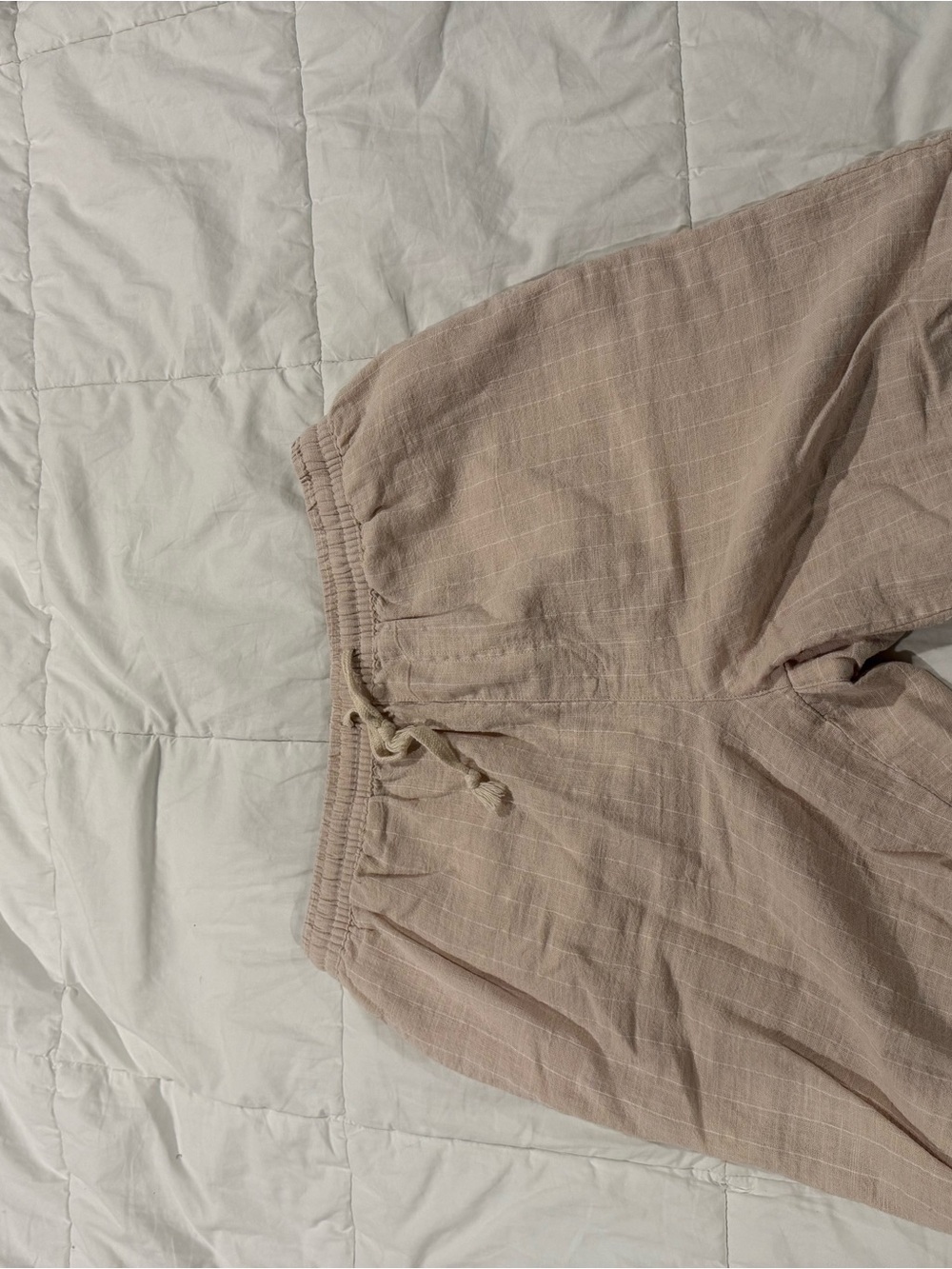 Light Mauve Drawstring Linen-Blend Pants